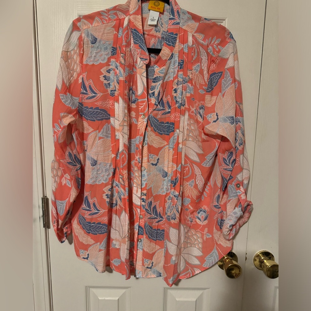 Ruby Rd. Button Front Blouse with Adjustable Sleeve length. Size Large